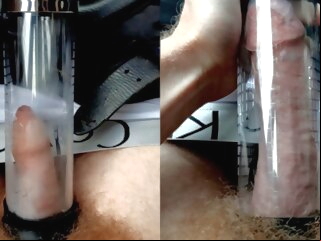 amateur The guy powerfully cums from the electric pump big cock